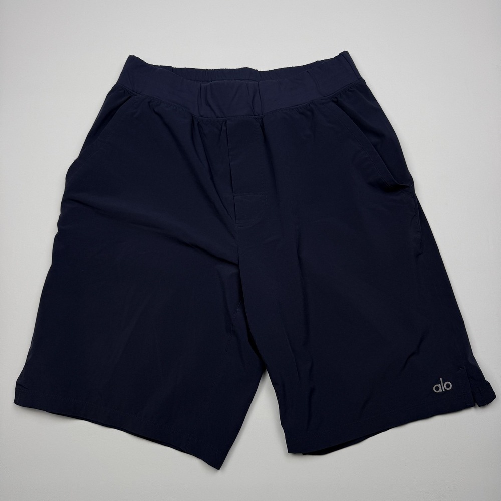Alo Repetition Shorts Mens Small Blue Athletic Drawstring Pockets 9 Inseam